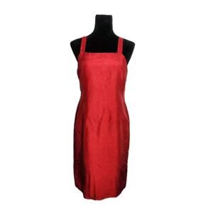 Vtg 90s Y2K Ann Mali Crimson Red Silk Shift Mini Dress Women's Size 8 Classic